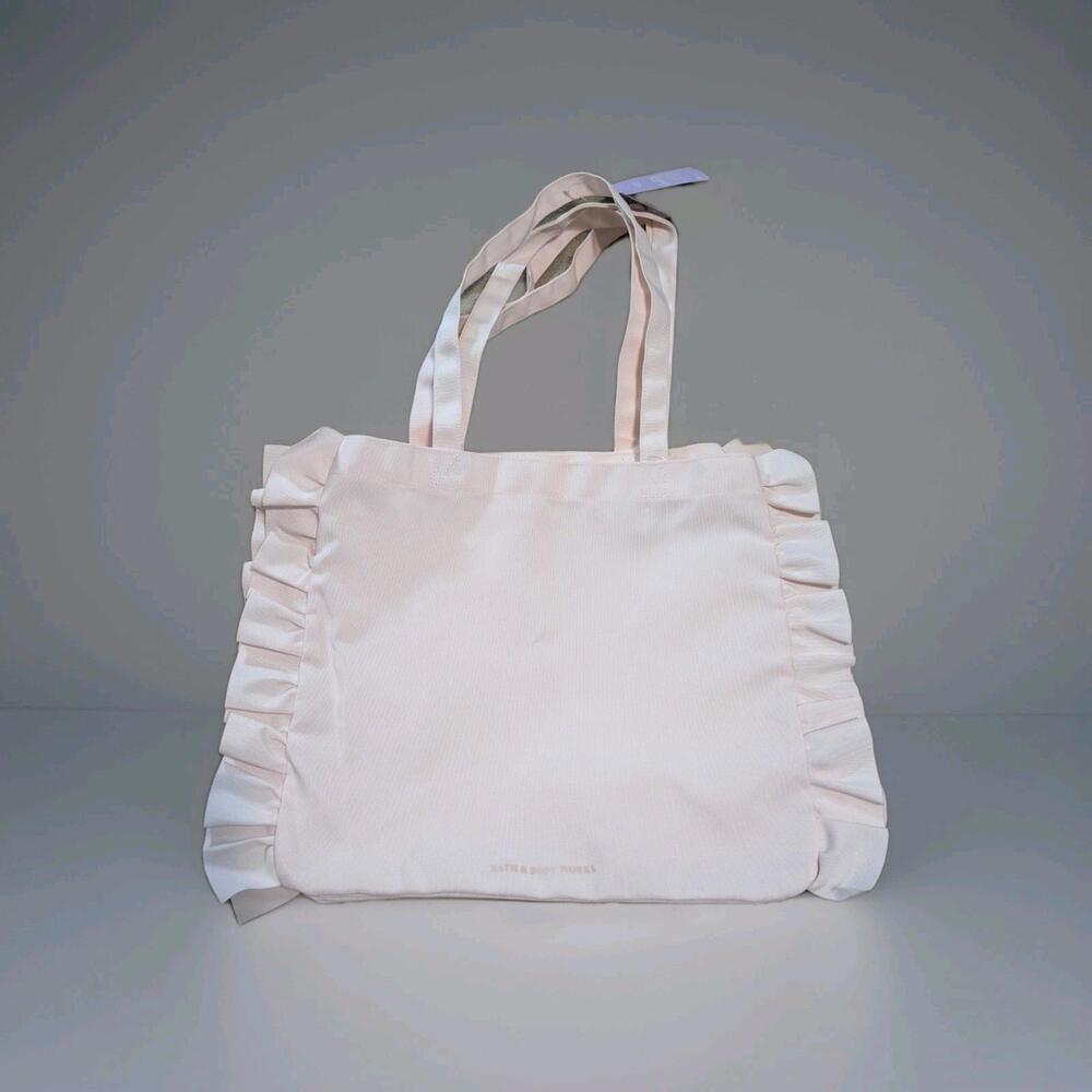 BATH & BODY WORKS PINK CANVAS TOTE BAG FRILL LARGE PURSE VIP HANDBAG MOTHERS DAY